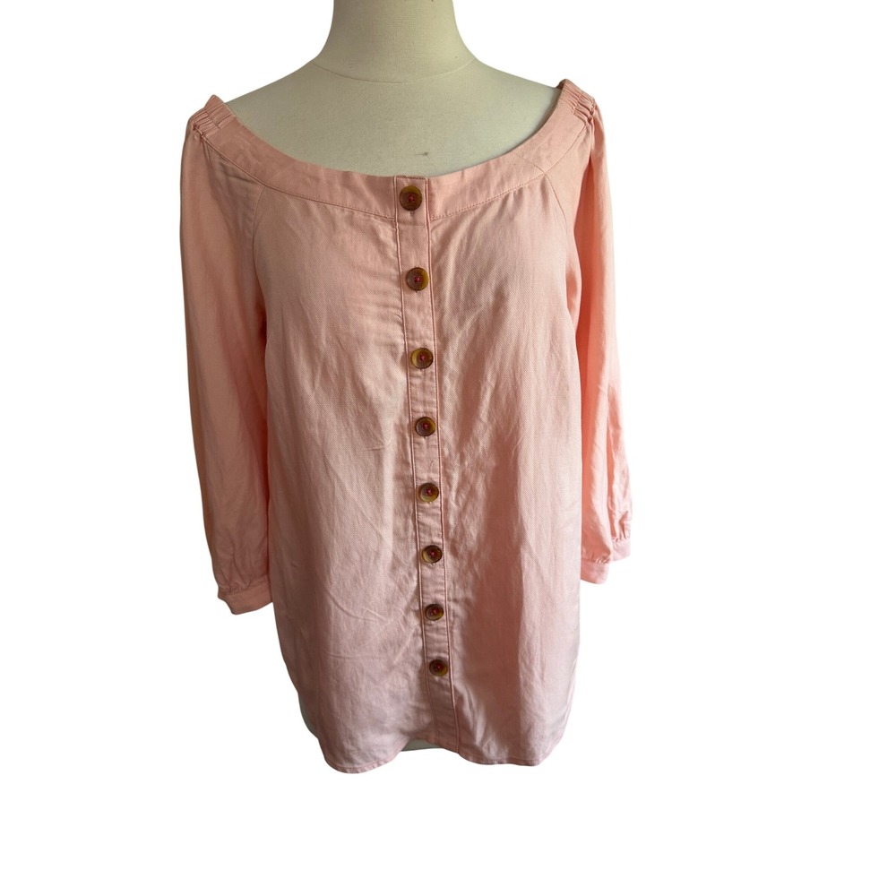 Maeve Anthropologie Peach Linen Blend Button Front Puff Sleeve Blouse Size 2